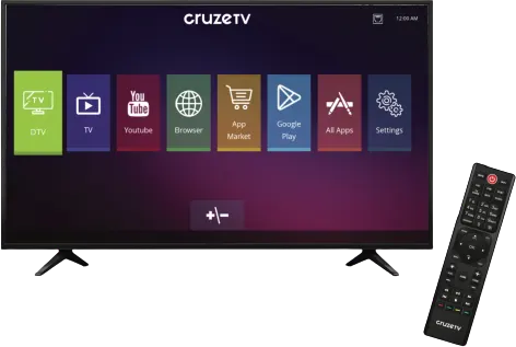 Cruze TV home screen on a television with the Cruze remote